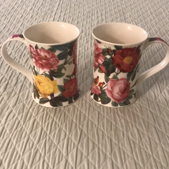 Pair Dunoon Hampton Pink Yellow Roses Adapted from Redouté Prints China … - Picture 1 of 14